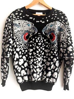 Vintage Gladys Bagley Rhinestone Puma Bedazzled Sweatshirt S OVERSIZED